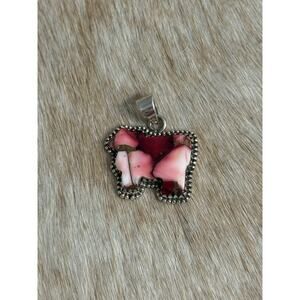 Native American 925 SW Sterling Silver Red Dahlia Cow Steer Bull Pendant❤️